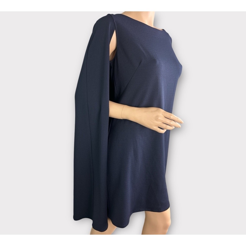 Maggy London Navy Blue Cape Sheath Cocktail Dress Boat Neck Mini NEW - Picture 7 of 10